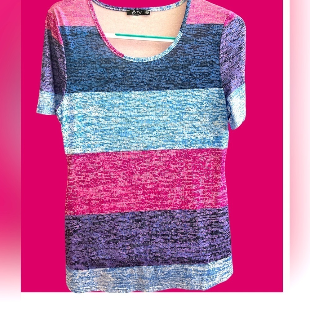 LILY by Firmian- Short sleeve polyester/Spandex tunic.